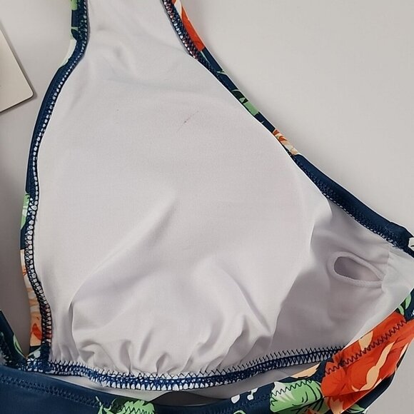 Beachsissi Women's One Piece Halter Neck Cross Front Blue Floral Swimsuit Size M - Picture 4 of 11